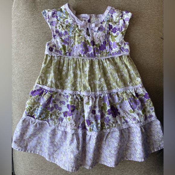 Gymboree Girls Cotton Dress. Purple and Green Floral Pattern. Size 12-18 Months. - Picture 1 of 6